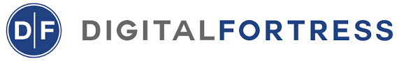 Logo of Digital Fortress featuring the letters "DF" inside a blue circle on the left and the words "DIGITAL FORTRESS" in blue and gray text on the right.