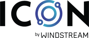 Logo featuring the word "ICON" with a stylized, gradient blue and purple circle embedded in the letter "O." Below, the text reads "by WINDSTREAM" in smaller font.