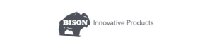 Logo featuring a silhouette of a bison with the text "BISON Innovative Products" in a bold and modern font. The design is simple and monochromatic.