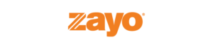 The image shows the Zayo logo in bold orange letters on a white background.