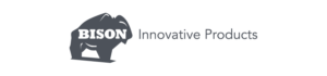 Logo featuring a stylized bison silhouette with the text "BISON" in bold letters inside. The words "Innovative Products" are in a lighter font next to the bison. The image is on a transparent background.
