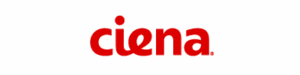 The image displays the Ciena logo with the word "ciena" in bold, lowercase red letters on a light gray background.