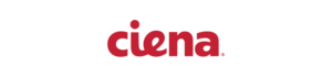 The image shows the Ciena logo, featuring the word "ciena" in bold red lowercase letters on a white background.
