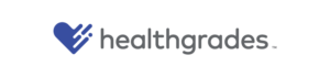 Logo of Healthgrades featuring a stylized blue heart design to the left of the word "healthgrades" in modern grey lowercase letters.