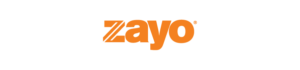 The image shows the Zayo logo, featuring the word "zayo" in bold orange letters on a white background.
