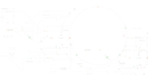 A light, abstract background with a large circle on the right. It features faint lines and dots in various colors, resembling a digital circuit or network diagram.