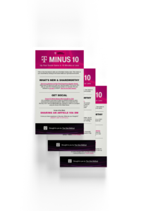 Three overlapping flyers with the title "Minus 10: Up Your Social Game in 10 Minutes or Less." They include sections on what's new, getting social, and sharing an article via DM. Brought by The Gem Method.