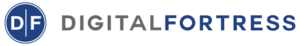 Logo of Digital Fortress featuring the letters "DF" inside a blue circle on the left, with the name "DIGITAL FORTRESS" written in uppercase letters to the right. The word "DIGITAL" is in gray, and "FORTRESS" is in blue.