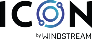 Logo featuring the word "ICON" in bold black letters, with the "O" styled as a blue and cyan gradient circle with circuit-like lines. Below, the text "by WINDSTREAM" is displayed in smaller black letters.