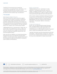 An article discussing Malwarebytes Endpoint Security as a solution for ransomware in professional service companies. It highlights the benefits of automatic protection and mentions Microsoft SCCM distribution. Contact information is provided.