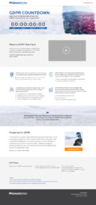 Infographic about GDPR, including a countdown timer, key facts, preparation steps, and the importance of GDPR compliance. Features a download button for a checklist and mentions blog resources from Malwarebytes.