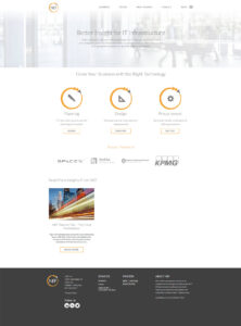 Screenshot of a webpage for NEF, an IT infrastructure company. The page highlights services in planning, design, and procurement, and features logos of SpaceX, Berkeley, and KPMG. The footer includes contact information and social media links.