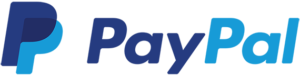 Blue and light blue PayPal logo with a stylized "P" followed by the word "PayPal".