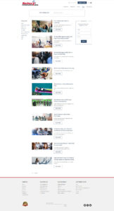 Screenshot of a webpage displaying a blog with a search bar and various articles titled about business efficiency and technology. Articles have images and descriptive snippets. Categories and a subscriber signup are on the left sidebar. Footer with links is visible.