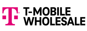 Logo of T-Mobile Wholesale featuring a magenta "T" icon on the left, followed by the words "T-Mobile Wholesale" in bold black letters on a white background.