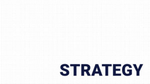 The image features a white background with the word "STRATEGY" in bold, navy blue letters at the bottom right corner.