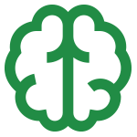 A simple green outline of a brain resembling the shape of a tree, with the central part forming a trunk and the outer curves forming the brain’s hemispheres, on a light background.