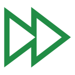 A green fast-forward icon with two overlapping right-pointing triangles on a light gray background.